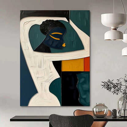 Cubist Figurative Art with Contrasting Colors - Figurative Painting On Canvas DKH1471