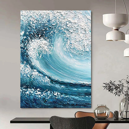 “Blue, White Impasto Wave ‘Crashing Power’” - Textured Sea Wave Painting On Canvas DTP322