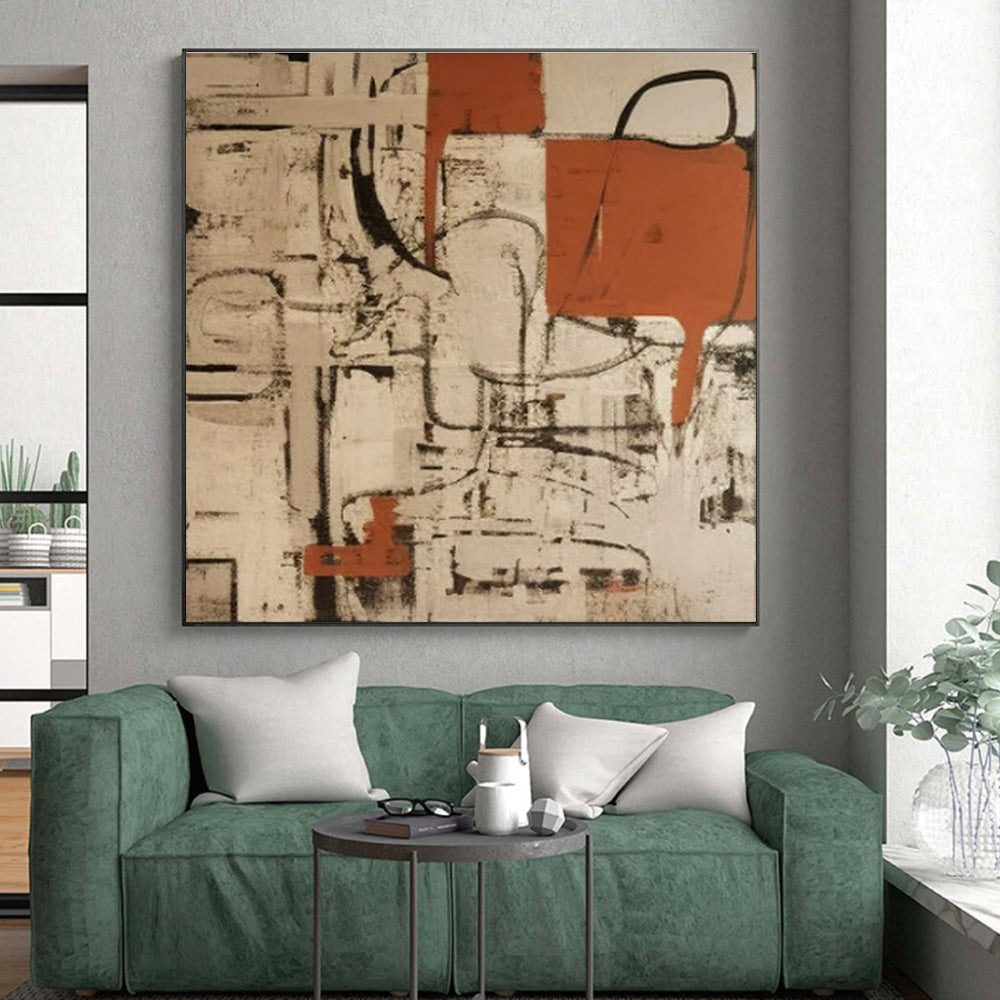 “Beige - Black - Orange Abstract Networks” ，Abstract Oil Painting CT0835