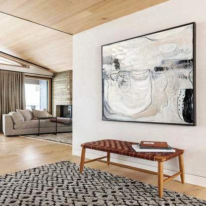 Monochrome Abstract with Linear Details “Ethereal Monochrome” Painting On Canvas DKH074