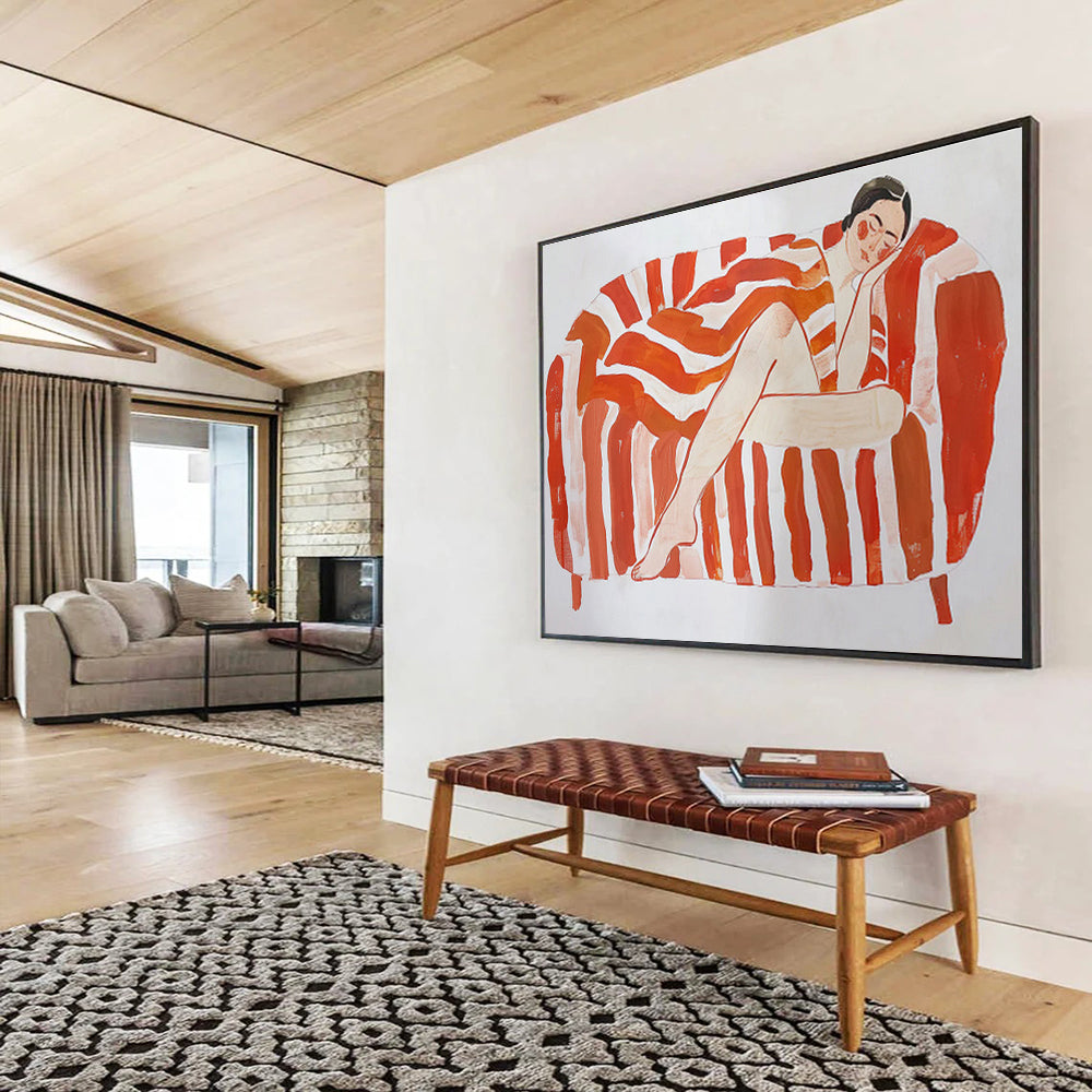 Woman on Striped Sofa Stylized Figure Painting On Canvas DKH226