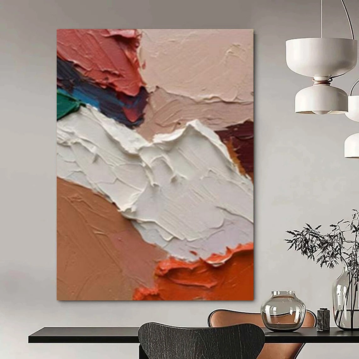 “Textured Color Palette - Red, Beige, White Impasto Abstraction” Painting On Canvas DTP263