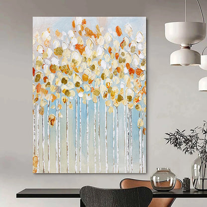 Textured Trees in Gold, White, and Blue - Landscape Painting On Canvas DKH1441