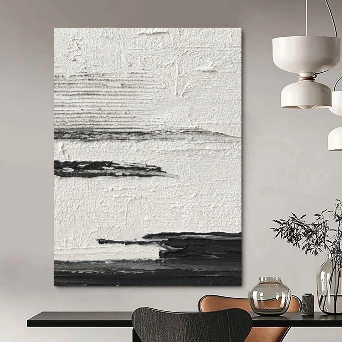 “Black, White, Gray Textured Layers ‘Minimalist Mood’” - Impasto Abstract Painting On Canvas DTP369