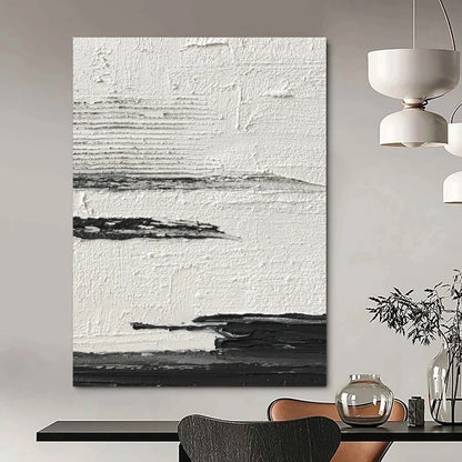 “Black, White, Gray Textured Layers ‘Minimalist Mood’” - Impasto Abstract Painting On Canvas DTP369
