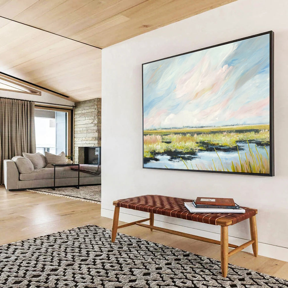 Serene Marshland Under Soft Sky Painting On Canvas DKH664