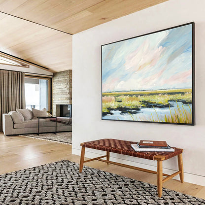 Serene Marshland Under Soft Sky Painting On Canvas DKH664