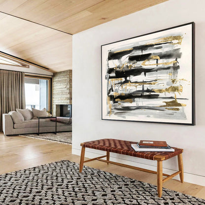 “Black, Gray, and Gold Abstract” - Sophisticated Abstract Painting On Canvas DKH846
