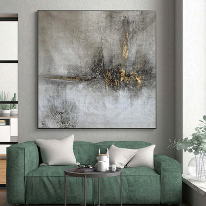 “Gold Accent on Gray” ，Minimalist Abstract Mixed - Media CT0900