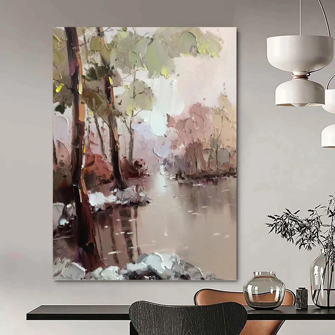 Pastel Forest River - Impressionistic Landscape Painting On Canvas DKH1296