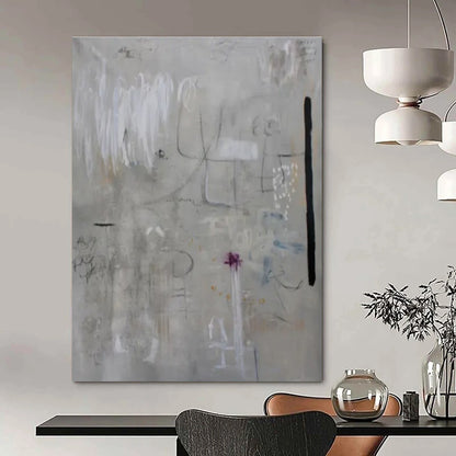 Light Grey Abstract Doodles - Abstract Sketch - like Acrylic Painting CT1417