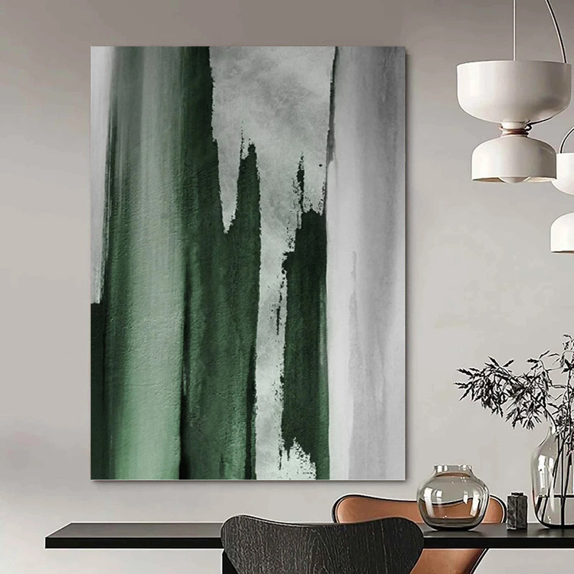 “Green - Gray Abstract Brushstrokes” Painting On Canvas DKH1233