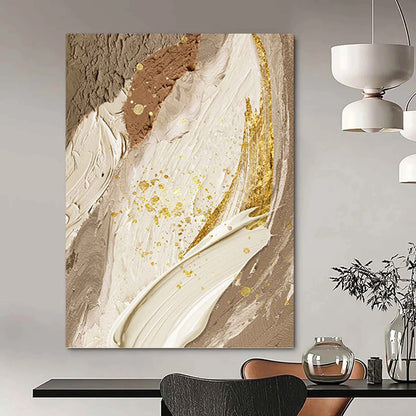Elegant Beige, White, and Gold Abstract - Abstract Painting On Canvas DKH1477