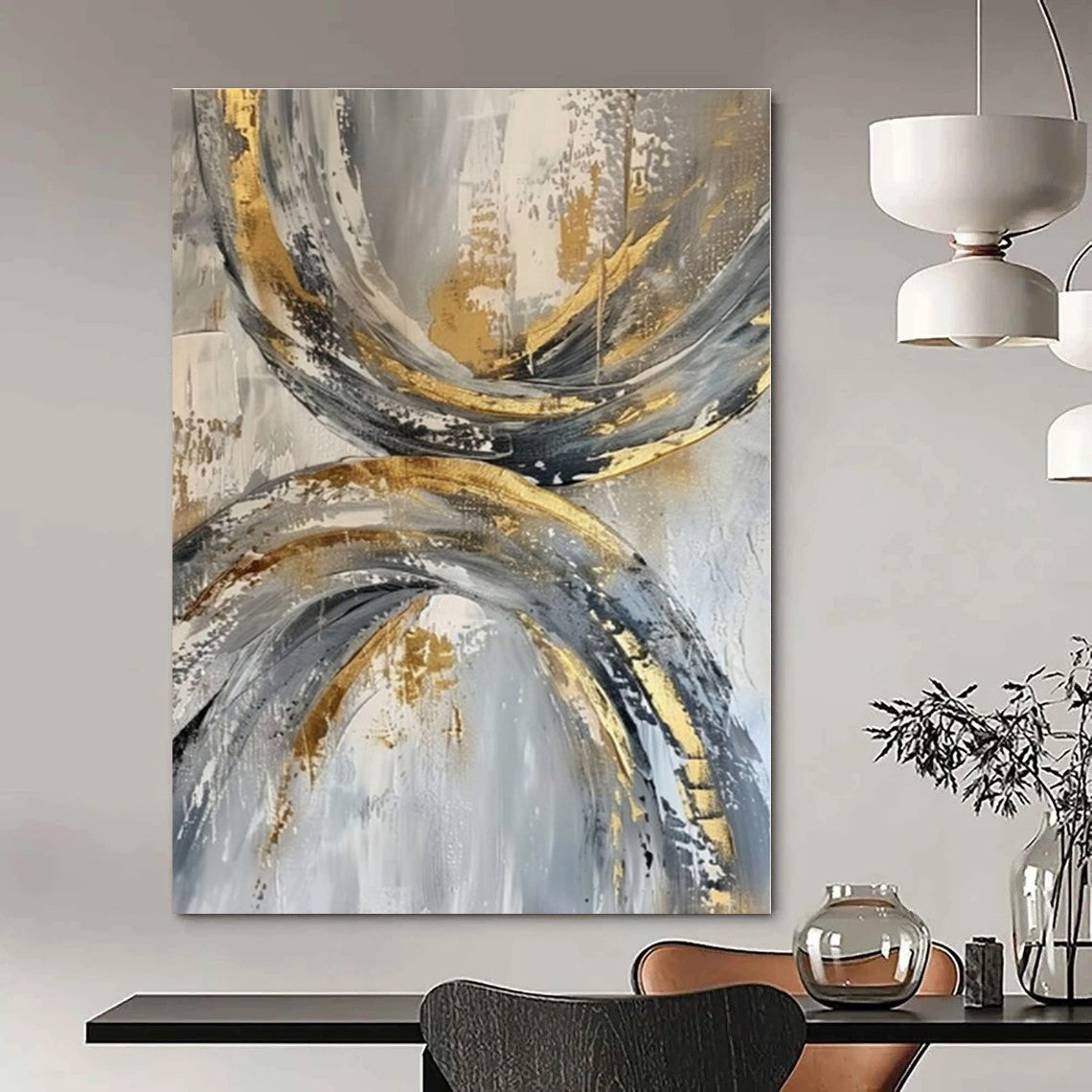 Grey - Gold Looping Textures - Abstract Impasto Acrylic CT1266