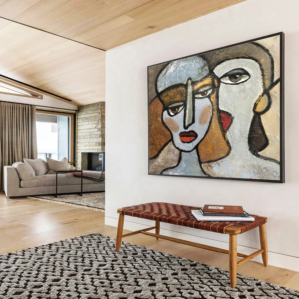 “Cubist Faces” - Multicolor, Stylized Portrait Cubist Painting On Canvas DKH719