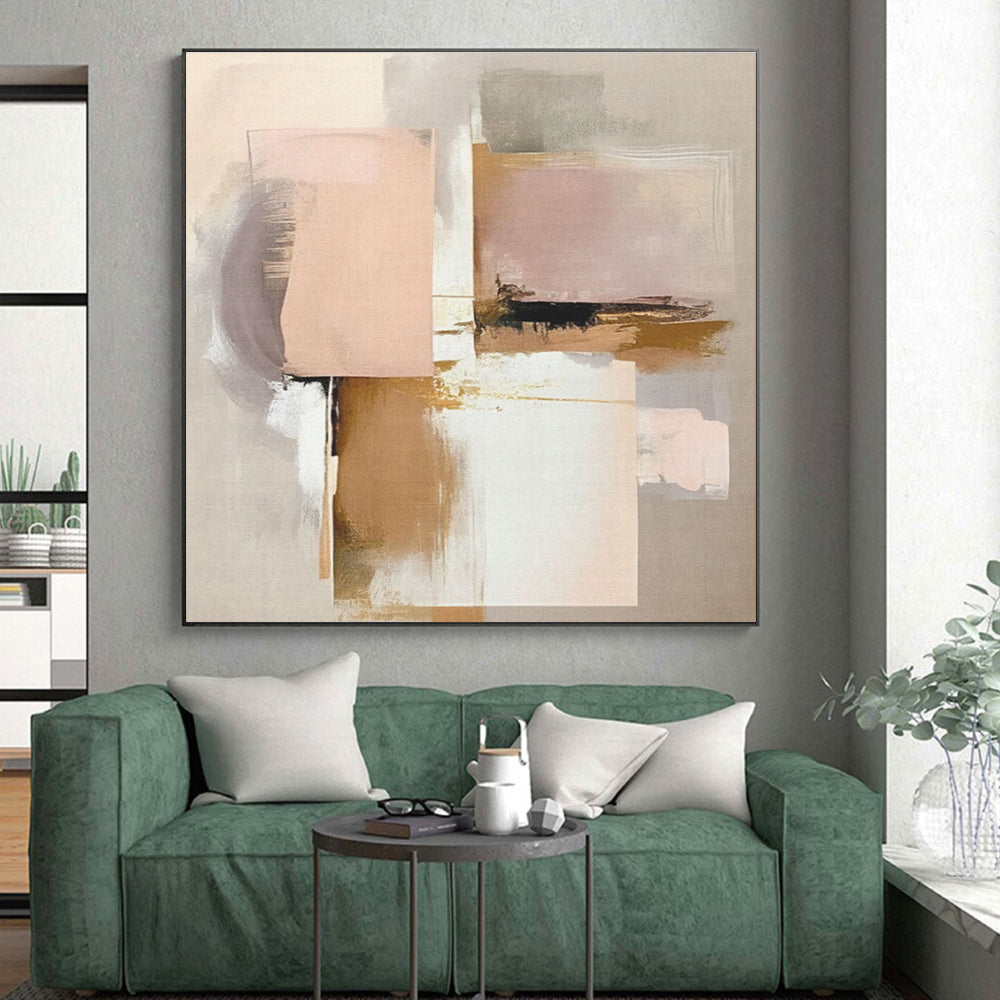 Muted Pink, Beige & Gold Shapes, “Blush & Gold” - Abstract Geometric Acrylic Painting CT0759