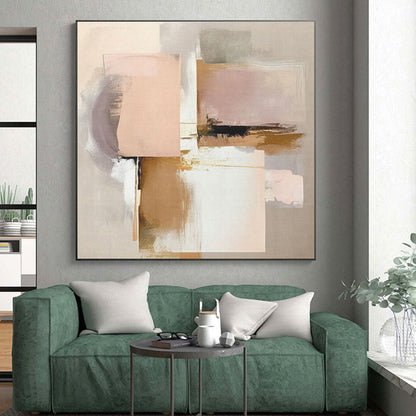 Muted Pink, Beige & Gold Shapes, “Blush & Gold” - Abstract Geometric Acrylic Painting CT0759
