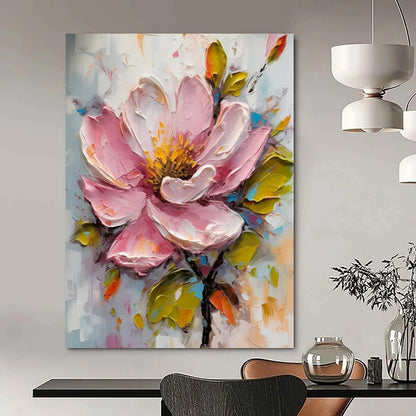 “Pink Blossom in 3D” - Pink, Yellow & Green Flower Painting On Canvas CT2200