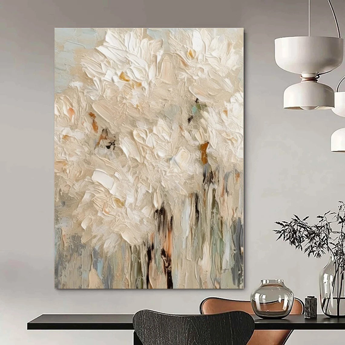 Textured White Flowers - Impasto Floral Oil On Canvas CT1330