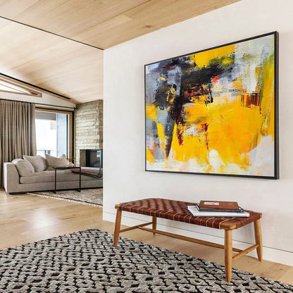 “Vibrant Yellow Abstract” Abstract Expressionist Painting On Canvas DKH429
