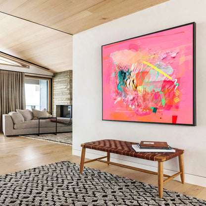 “Pink - Based Abstract Collage - Textured Layers and Colorful Accents” Painting On Canvas DKH028