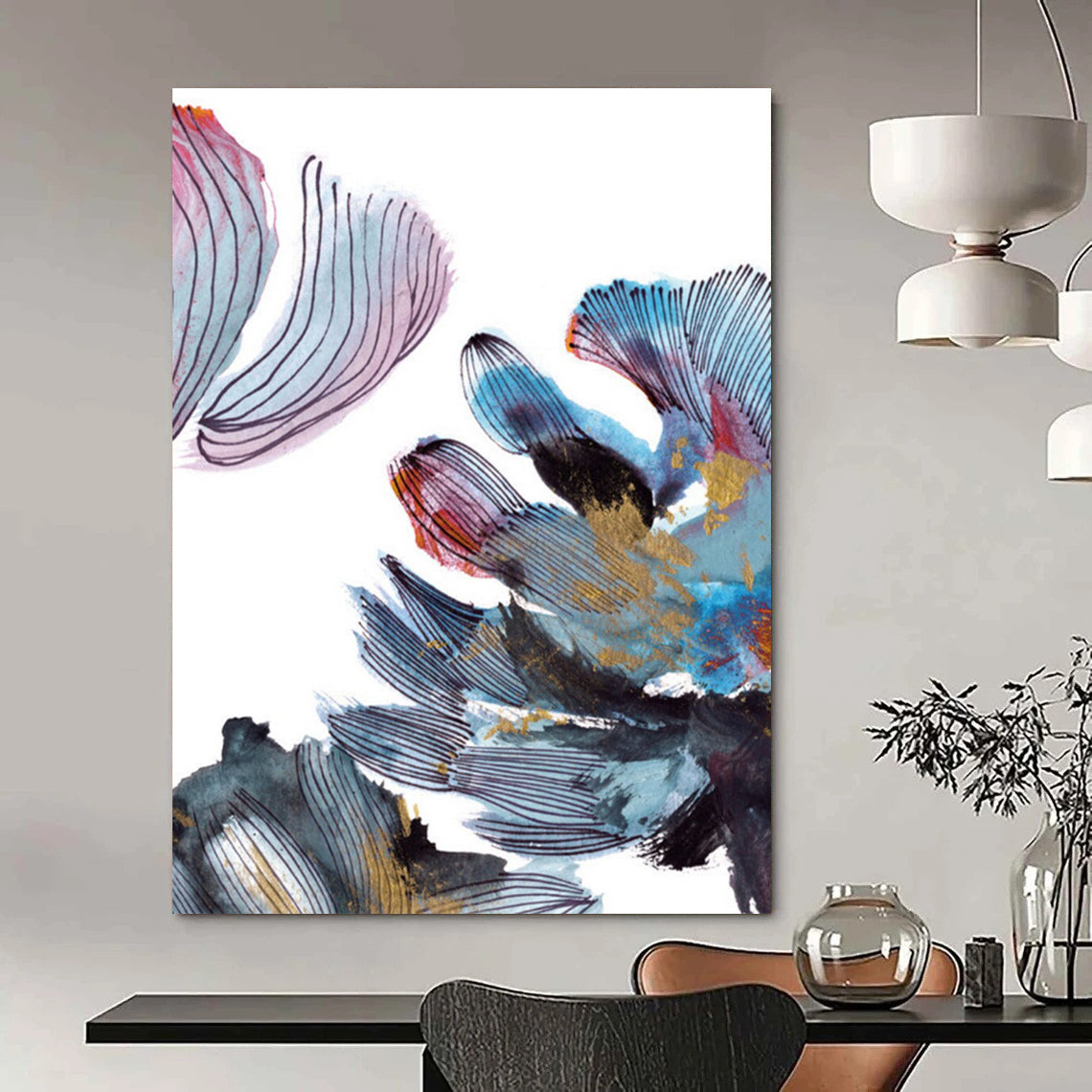 “Gold - Accented Floral Abstract” - Colorful Floral Abstract with Gold Details Painting On Canvas DTP199