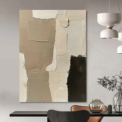 “Neutral Patchwork” - Beige & Black Layered Textures Painting On Canvas DKH1161