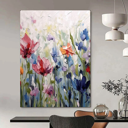 “Textured Colorful Wildflowers” – Impasto Floral Oil Painting On Canvas CT2145