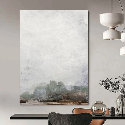 “Foggy Gray Horizon” - Gray, Green Abstract Landscape Painting On Canvas DTP222