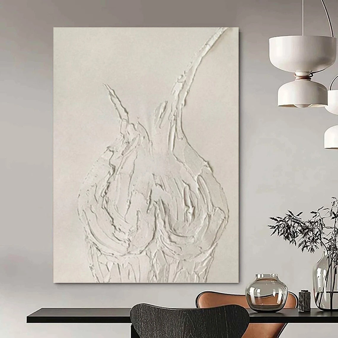 “White Textured Abstract Vase Form” Painting On Canvas DKH0990