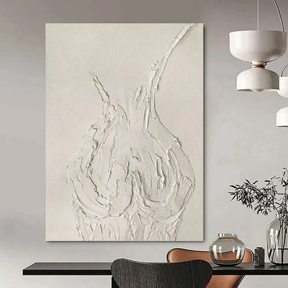 “White Textured Abstract Vase Form” Painting On Canvas DKH0990