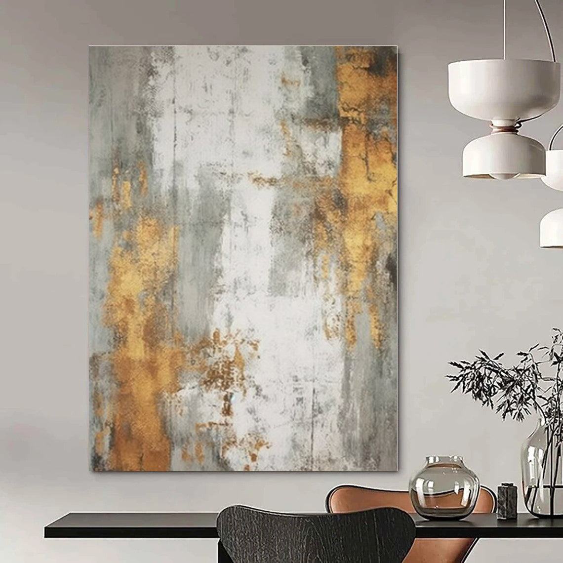 Grey - Gold Textured Abstract II - Abstract Impasto Acrylic CT1271