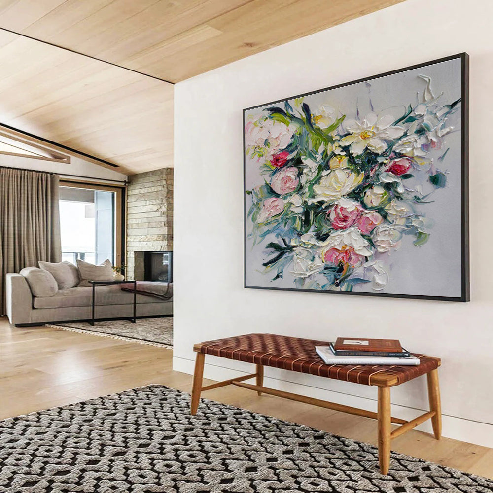 Textured Floral Bouquet in Soft Tones Painting On Canvas DKH661