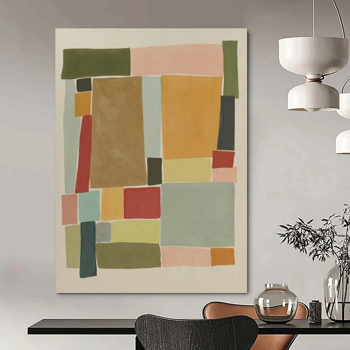 “Pastel Geometric Collage” - Pink, Green & Blue Minimalist Painting On Canvas DKH0964