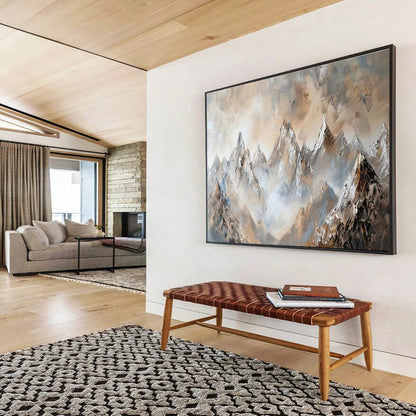 “Misty Mountain Peaks” Impasto Landscape Painting On Canvas DKH466