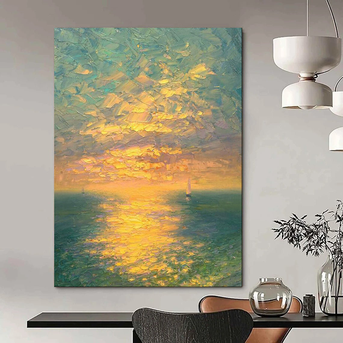 “Sunset Sail Impasto” – Impressionistic Oil Seaside Scene CT2070