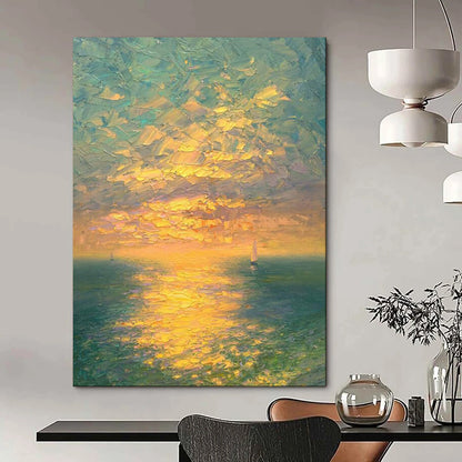 “Sunset Sail Impasto” – Impressionistic Oil Seaside Scene CT2070