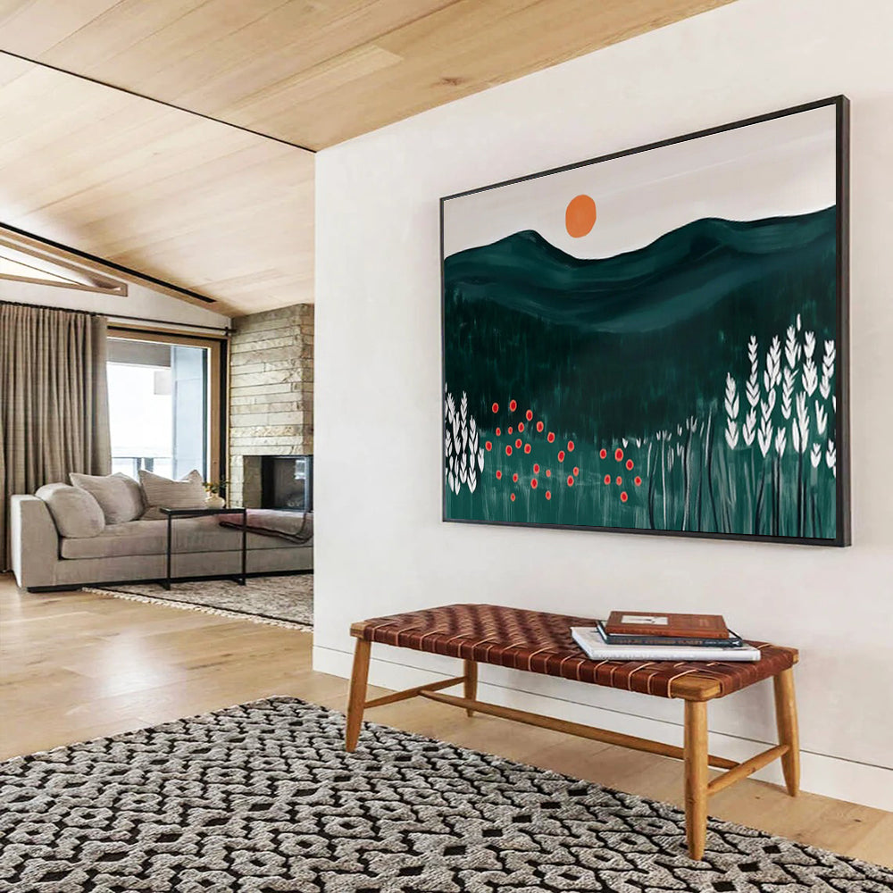 Minimalist Mountain Sunset Folk - Art Painting On Canvas DKH224