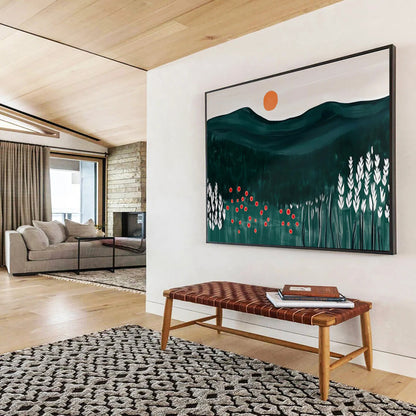 Minimalist Mountain Sunset Folk - Art Painting On Canvas DKH224