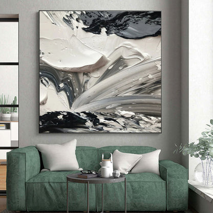 Dynamic Black - White - Gray Swirls, "Whirling Contrasts" - Abstract Acrylic Painting CT0713