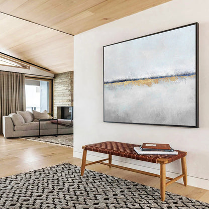 Subtle Gold Horizon on Gray Abstract Painting On Canvas DKH219