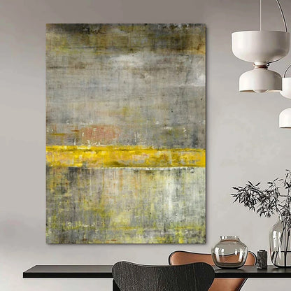 Gray & Yellow Abstract Divide - Minimalist Abstract Painting On Canvas CT2294