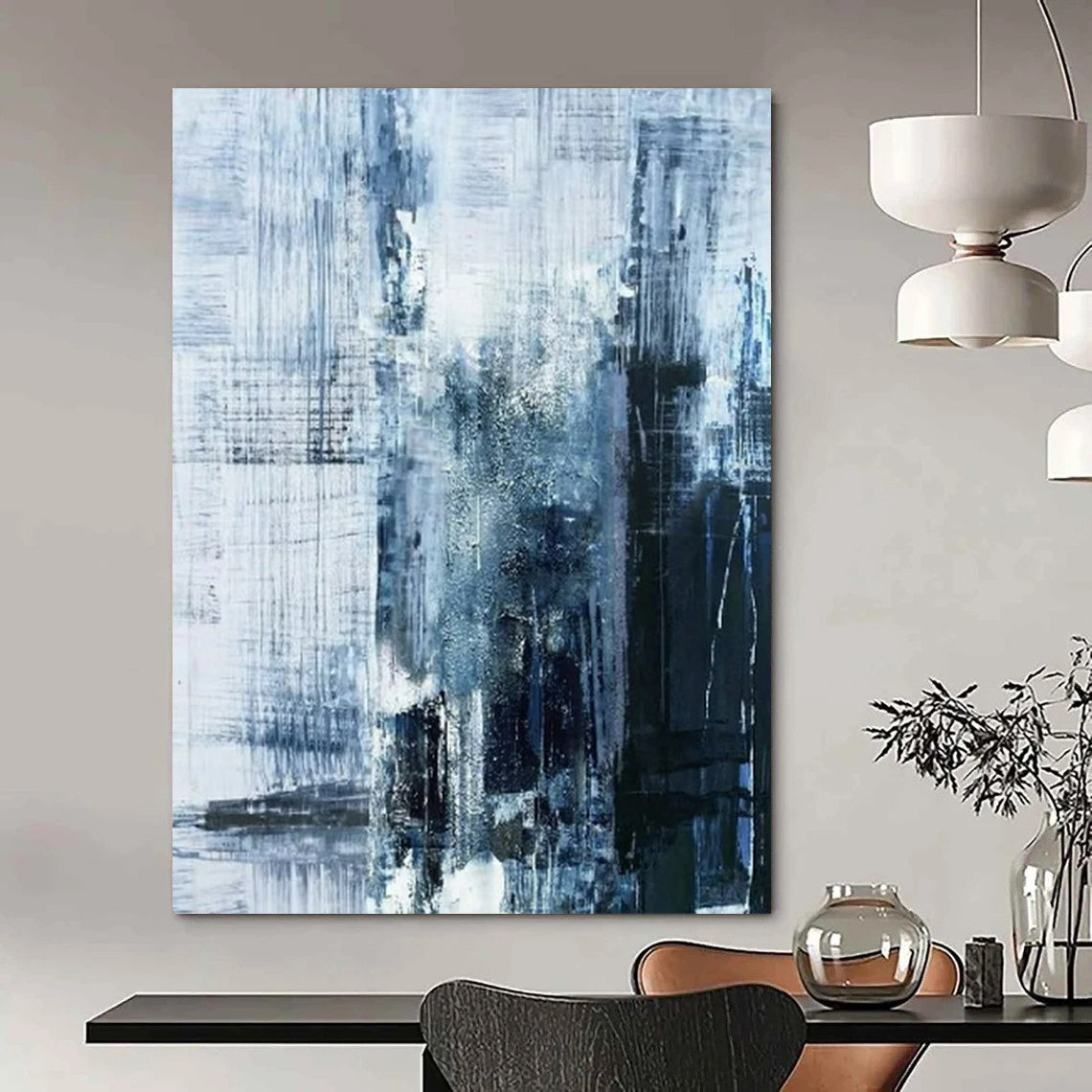 “Blue - Gray Abstract Cityscape” - Abstract Painting On Canvas CT2343