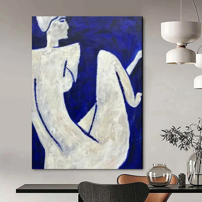 “White Figures On Blue Background” - Figurative Abstract Painting On Canvas CT2329