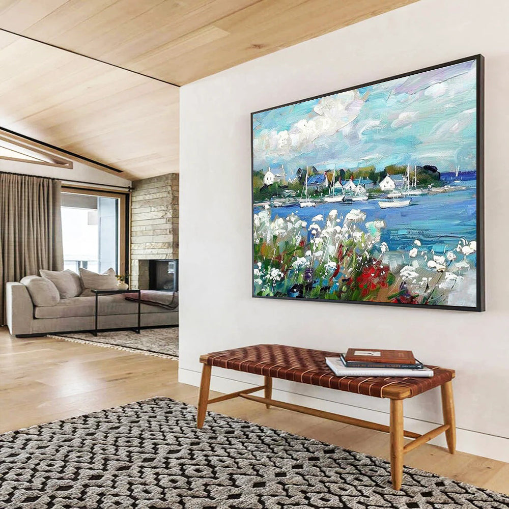 “Colorful Harbor Scene” Impressionist Oil Painting On Canvas DKH450