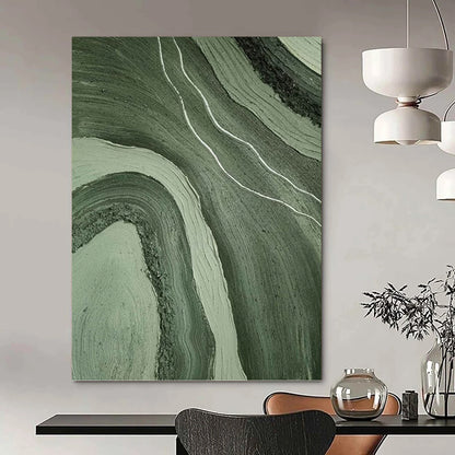 Flowing Green and Gray Abstract Layers - Abstract Painting On Canvas DKH1484