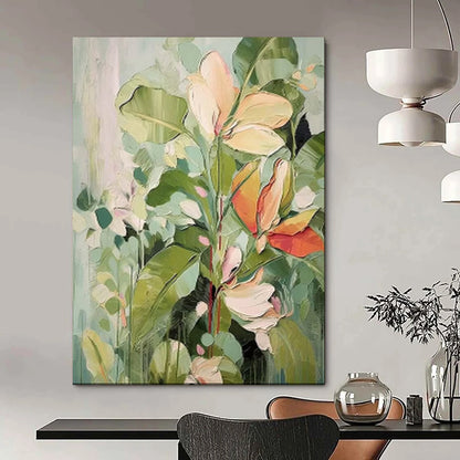“Blush Blooms & Verdant Leaves” - Floral Acrylic on Canvas CT1873