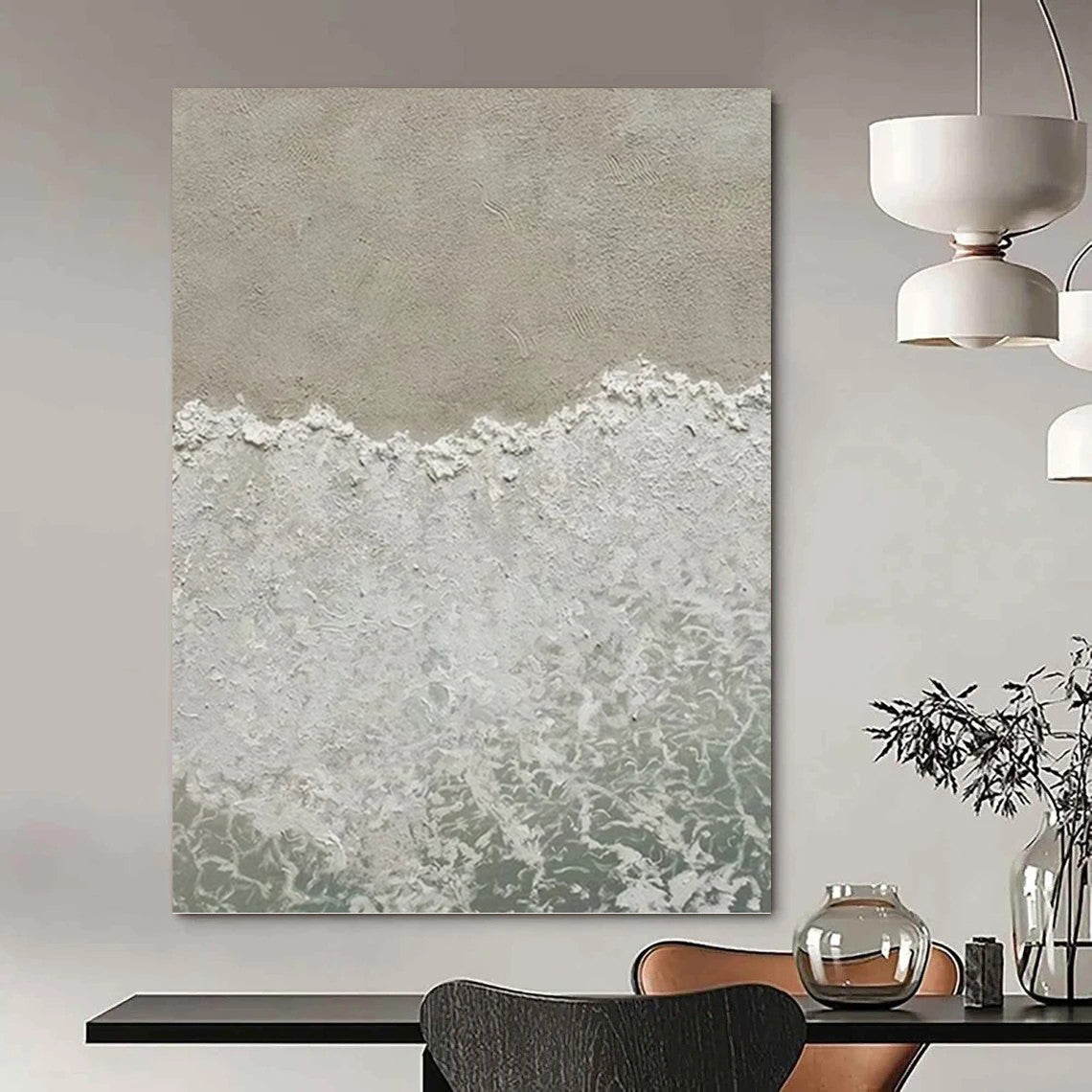 “Neutral Beach Waves - Serene Shore” Painting On Canvas DKH1127