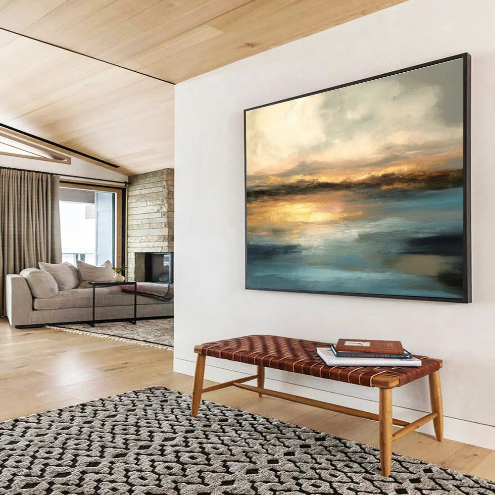 “Golden Sunset Reflection” Abstract Landscape Painting On Canvas DKH340