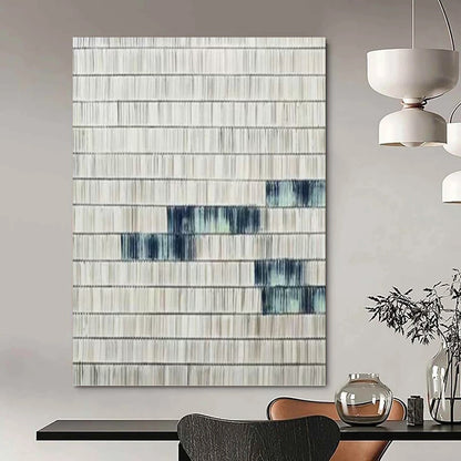 “Blue - Accented Textured Stripes” - Gray & Blue Minimalist Textured Painting On Canvas DKH1033
